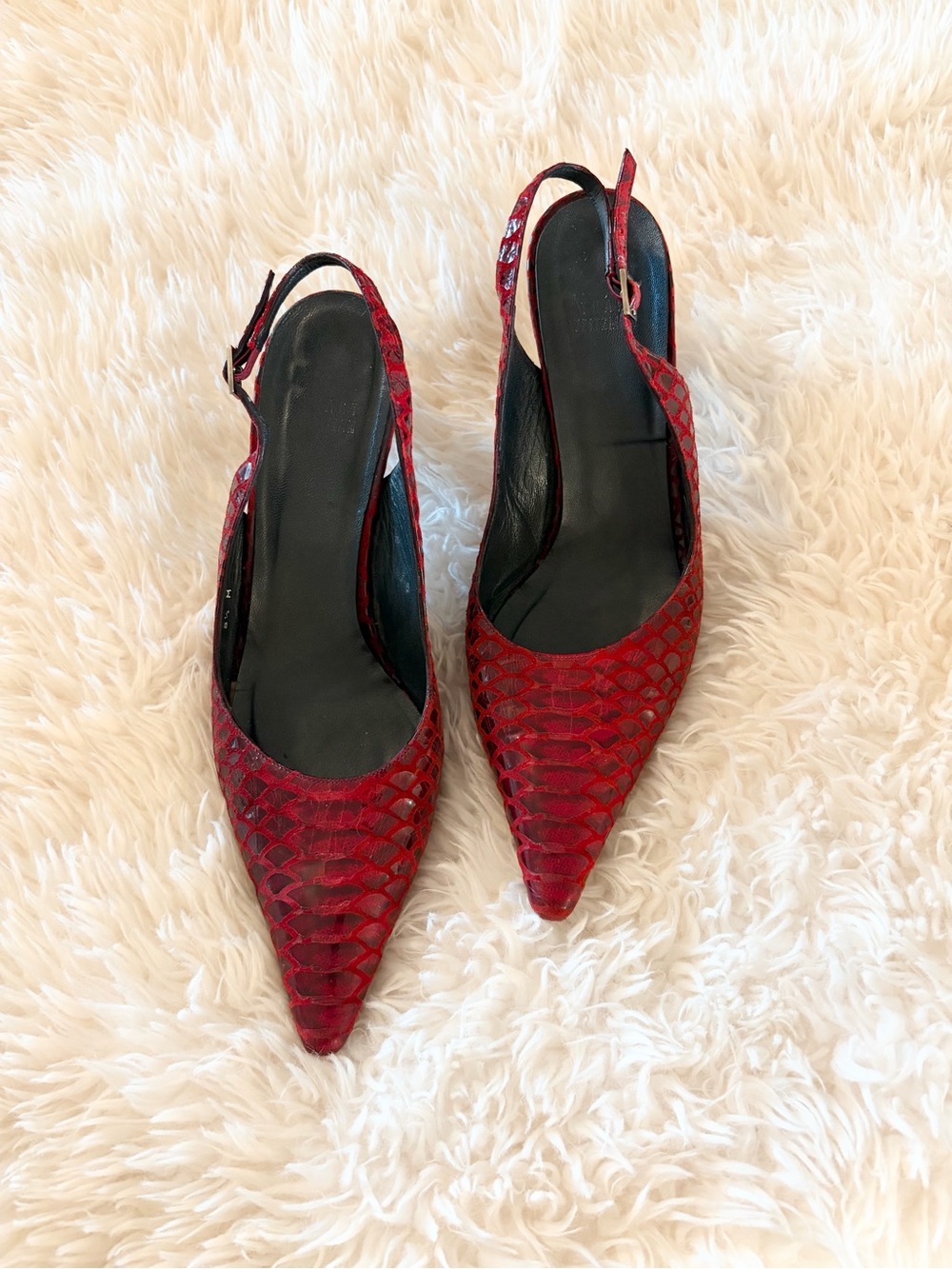 Stuart Wetzman Red Snakeskin Embossed Slingback Heels pointed Toe Sz 8 1/2